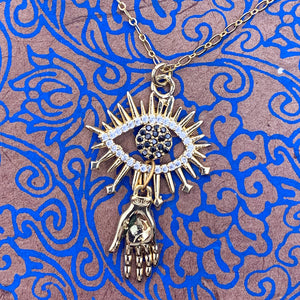 Fortune Teller Charm Pendant Diamante Eye Charm | Gold Palmist Hand Charm | Handmade in Australia