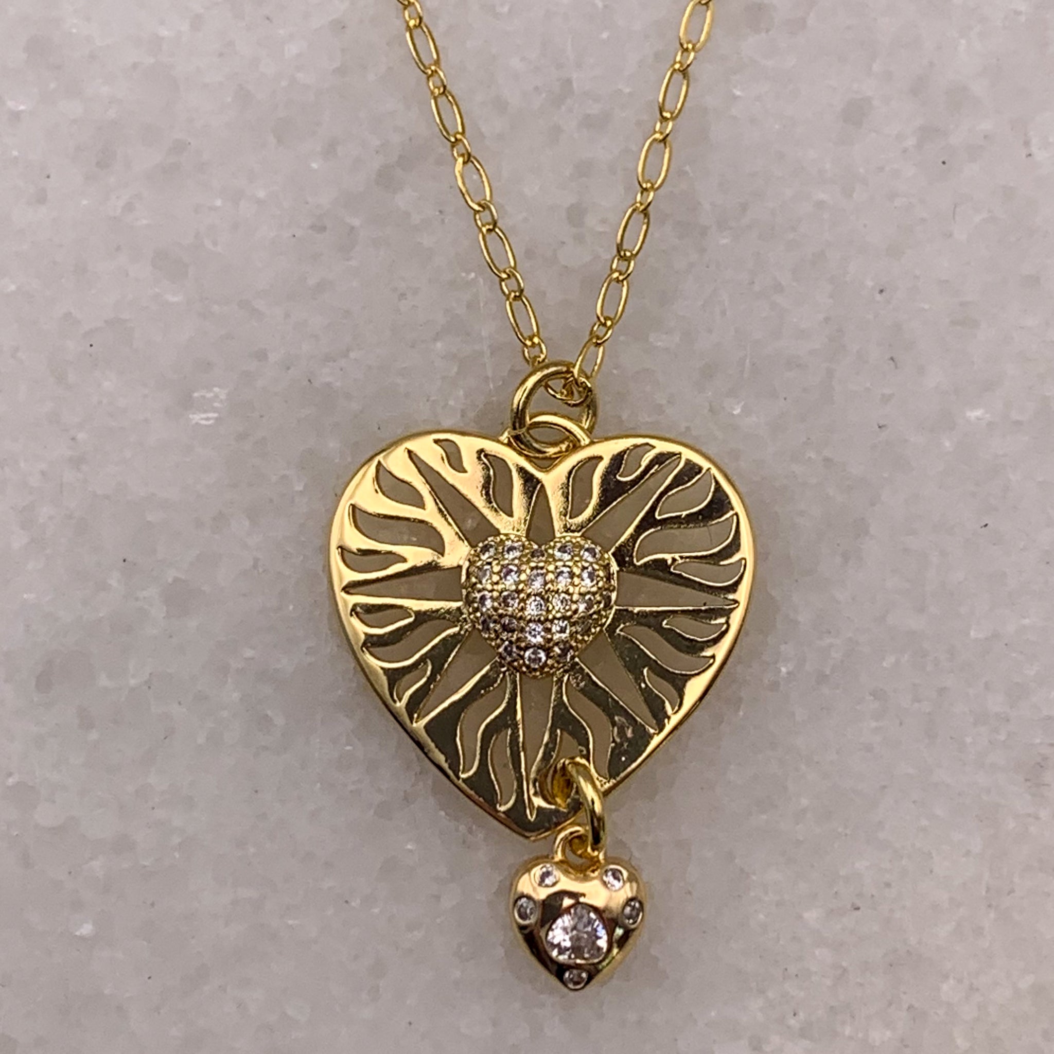 Gold Heart Charm Pendant | Diamante Heart | Handmade in Australia