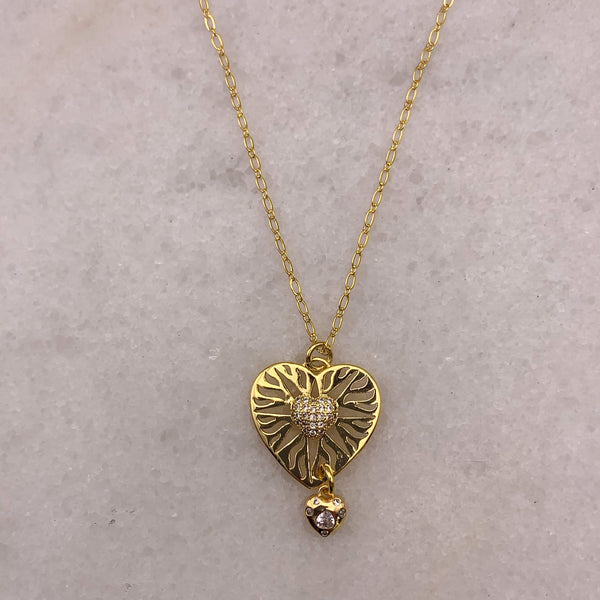 Gold Heart Charm Pendant | Diamante Heart | Handmade in Australia