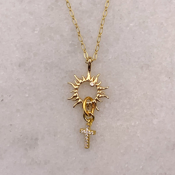 Gold Sun Charm Pendant | Diamante Cross | Handmade in Australia