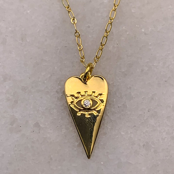 Gold Heart Charm Pendant | Diamante Eye | Handmade in Australia