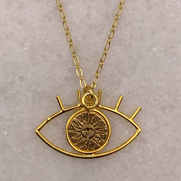 Gold Eye Charm Pendant | Carved Sun Charm  | Handmade in Australia