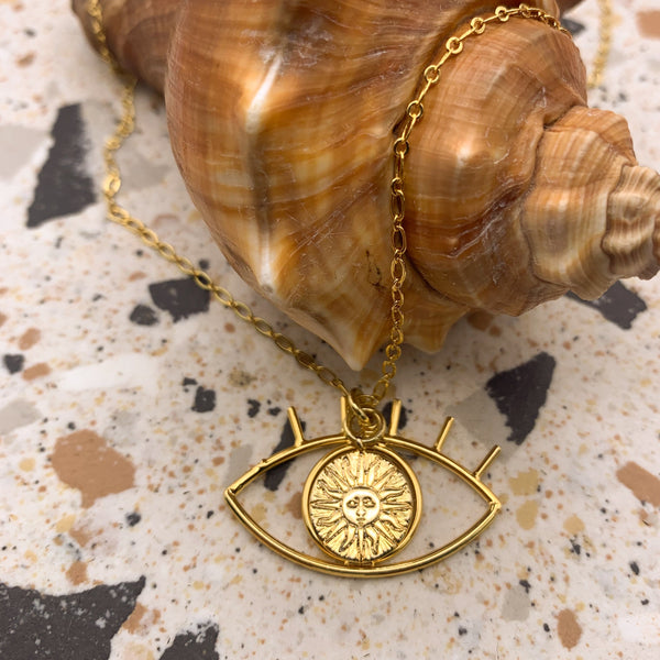 Gold Eye Charm Pendant | Carved Sun Charm  | Handmade in Australia