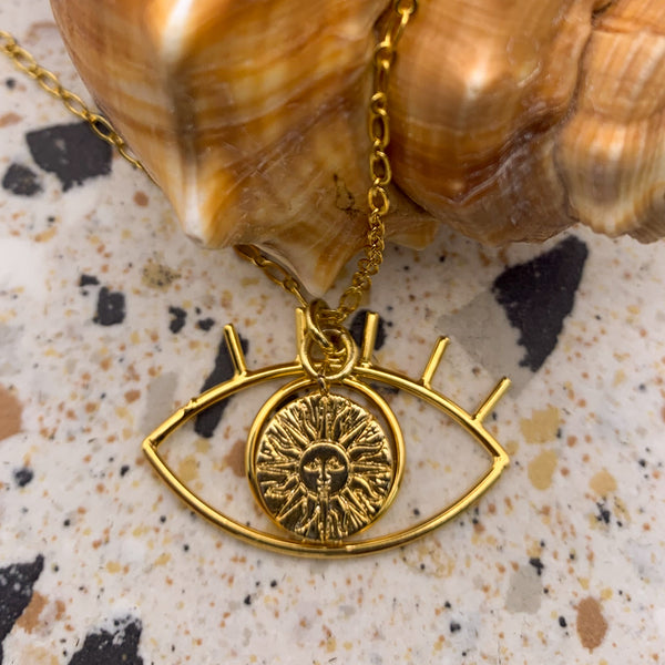 Gold Eye Charm Pendant | Carved Sun Charm  | Handmade in Australia