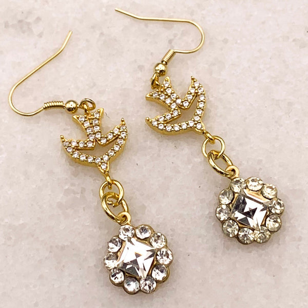 Vintage Style | Crystal Earrings | Handmade in Australia | Bird Jewelry