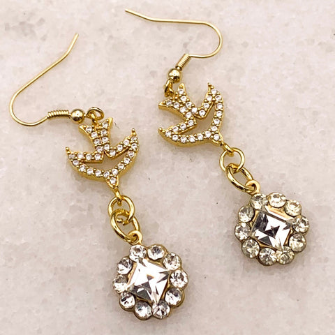 Vintage Style | Crystal Earrings | Handmade in Australia | Bird Jewelry