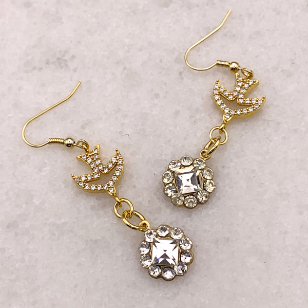 Vintage Style | Crystal Earrings | Handmade in Australia | Bird Jewelry