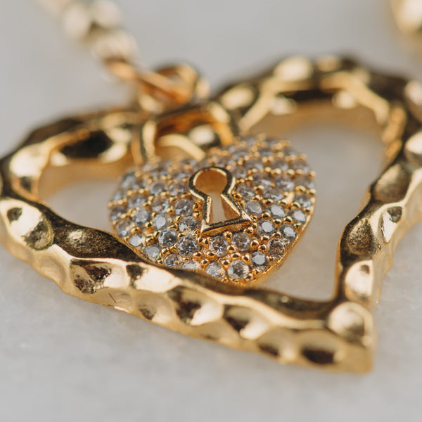 Heart Earrings | Handmade in Australia | Gold Filled | Diamante Heart Lock | Vintage Jewellery