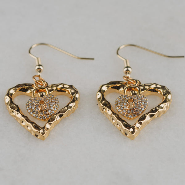 Heart Earrings | Handmade in Australia | Gold Filled | Diamante Heart Lock | Vintage Jewellery