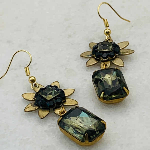 Vintage Crystal Earring | Black Diamond | Handmade in Australia | Bohemian Style
