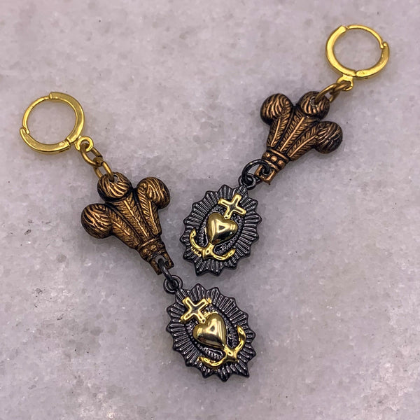 Romantic Earrings | Sacred Heart | Vintage Upcycled | Artisan Jewellery