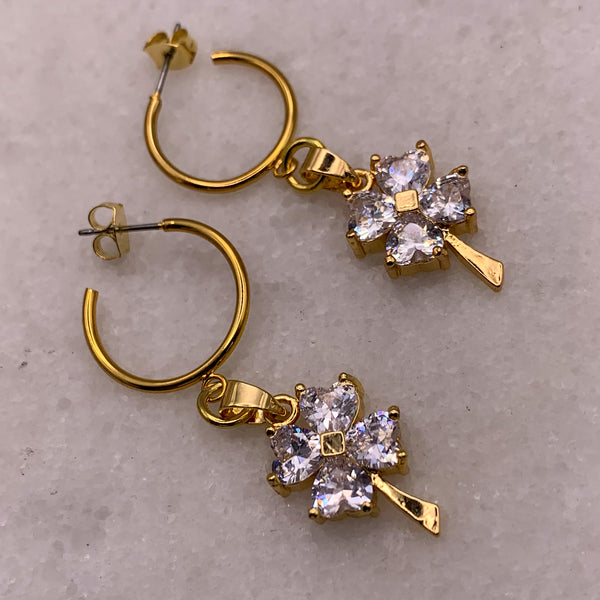 Four Leaf Clover Jewellery | Crystal Clover | Handmade in Australia | Hoop Earrings 