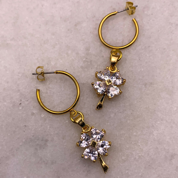 Four Leaf Clover Jewellery | Crystal Clover | Handmade in Australia | Hoop Earrings 