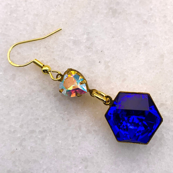 Sapphire Crystal | Handmade in Australia | Vintage Swarovski | Heart Earrings