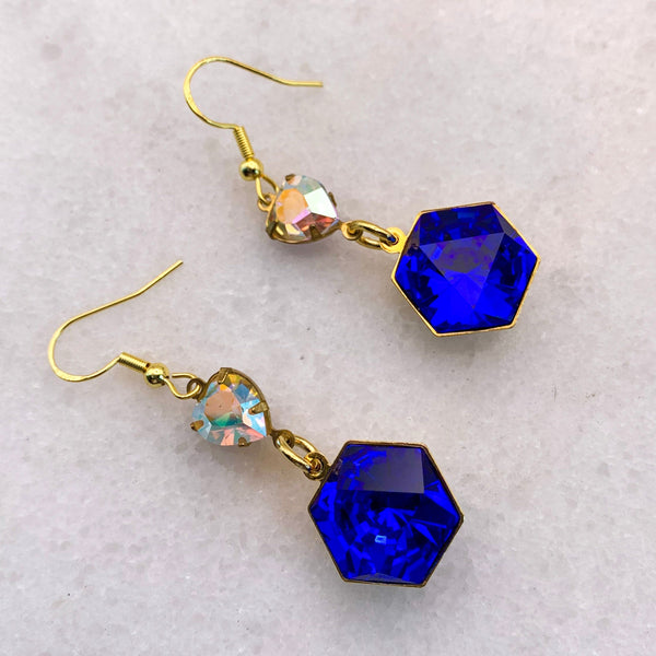 Sapphire Crystal | Handmade in Australia | Vintage Swarovski | Heart Earrings