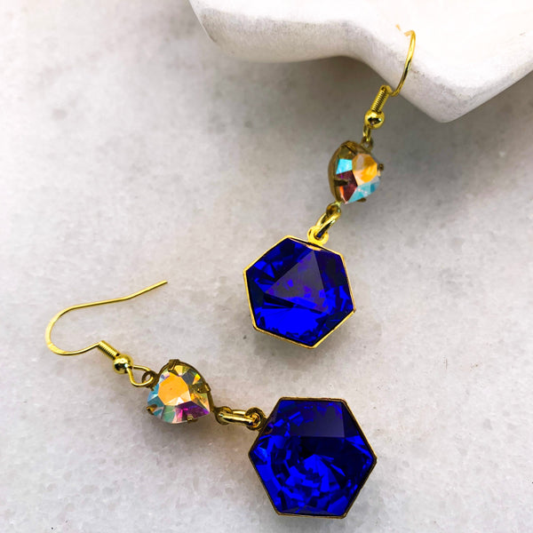 Sapphire Crystal | Handmade in Australia | Vintage Swarovski | Heart Earrings