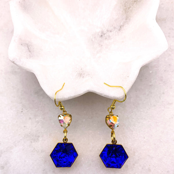 Sapphire Crystal | Handmade in Australia | Vintage Swarovski | Heart Earrings