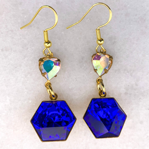 Sapphire Crystal | Handmade in Australia | Vintage Swarovski | Heart Earrings