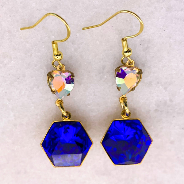 Sapphire Crystal | Handmade in Australia | Vintage Swarovski | Heart Earrings