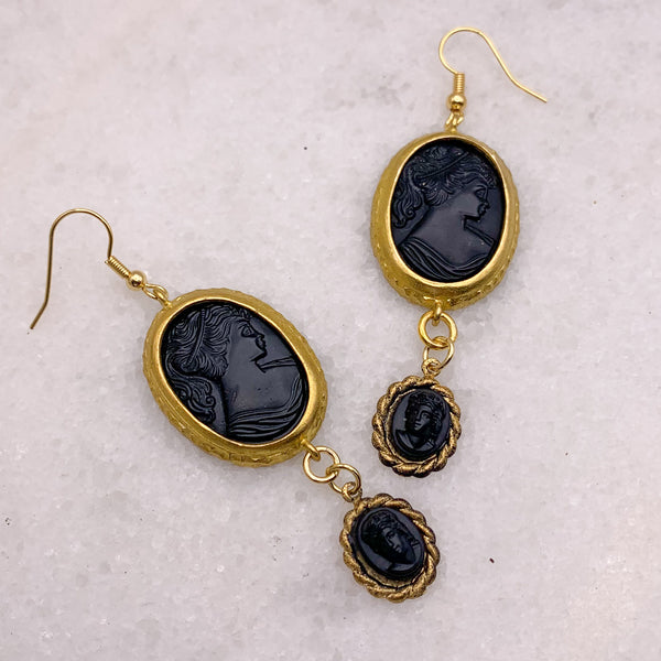 French Jet Cameo Earrings | Vintage Jewellery | Handmade in Australia | Noir