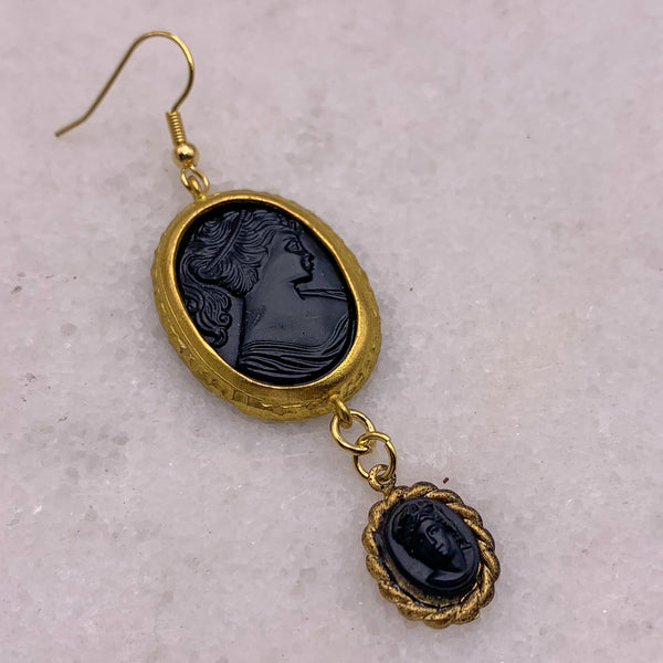 French Jet Cameo Earrings | Vintage Jewellery | Handmade in Australia | Noir