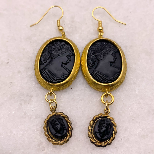 French Jet Cameo Earrings | Vintage Jewellery | Handmade in Australia | Noir