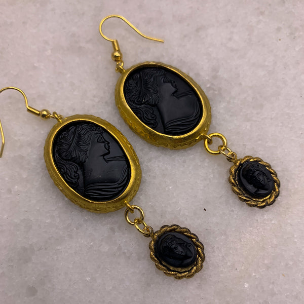 French Jet Cameo Earrings | Vintage Jewellery | Handmade in Australia | Noir