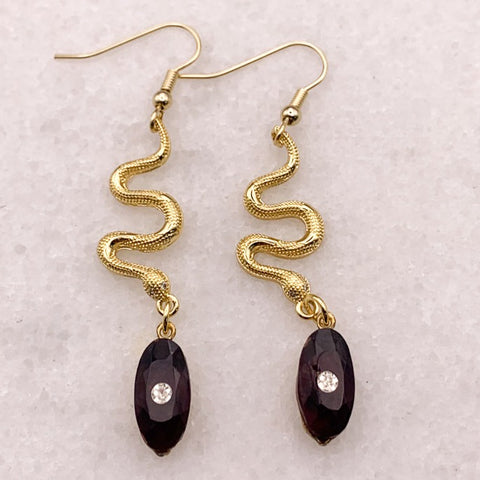 Snake Earring | Vintage Style | Made in Australia | Amethyst Crystal