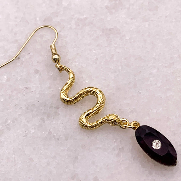 Snake Earring | Vintage Style | Made in Australia | Amethyst Crystal