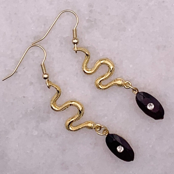 Snake Earring | Vintage Style | Made in Australia | Amethyst Crystal