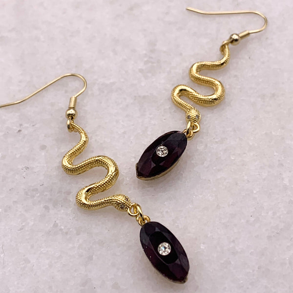 Snake Earring | Vintage Style | Made in Australia | Amethyst Crystal