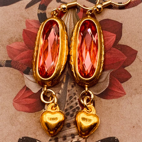 Pink Rose | Vintage Style | Crystal Earrings | Valentine’s Day | Gold Heart | Handmade in Australia