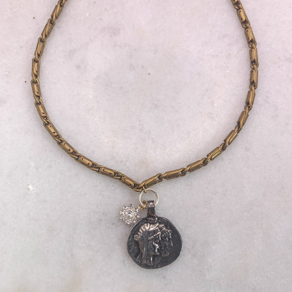 Silver Coin | Gold Necklace | Vintage Old Medallion| Handmade in Australia | Swarovski Crystal