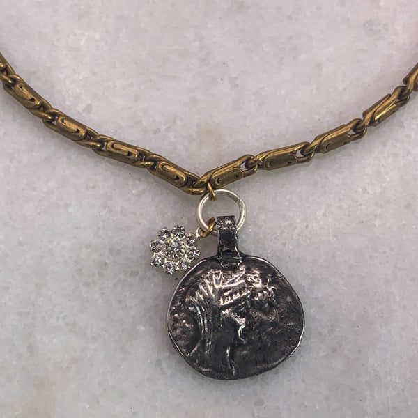 Silver Coin | Gold Necklace | Vintage Old Medallion| Handmade in Australia | Swarovski Crystal