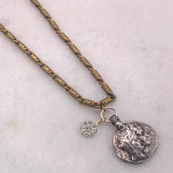 Silver Coin | Gold Necklace | Vintage Old Medallion| Handmade in Australia | Swarovski Crystal