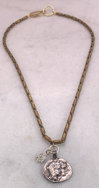 Silver Coin | Gold Necklace | Vintage Old Medallion| Handmade in Australia | Swarovski Crystal