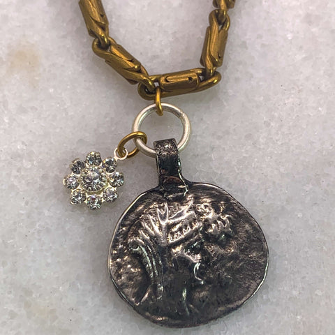 Silver Coin | Gold Necklace | Vintage Old Medallion| Handmade in Australia | Swarovski Crystal