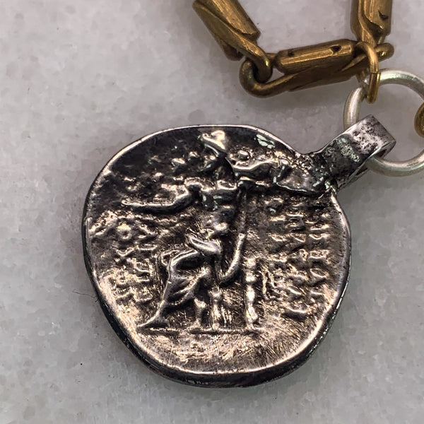 Silver Coin | Gold Necklace | Vintage Old Medallion| Handmade in Australia | Swarovski Crystal