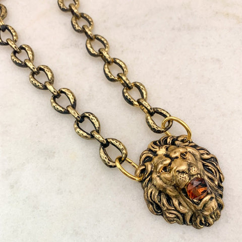 Lion Necklace | Topaz Crystal | 24 Carat Gold Filled Chain.