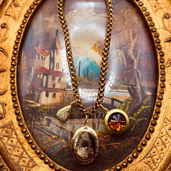 Locket Necklace | Vintage Chain | Handmade in Australia | Topaz Cut Crystal Jewel
