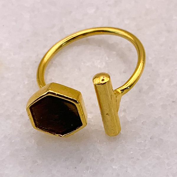 Tigers Eye Gemstone | Hexagon | Gold Ring | Handmade in Australia 