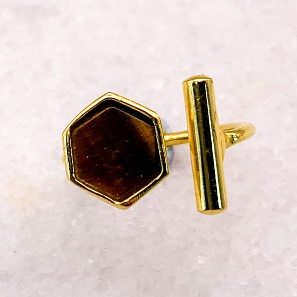 Tigers Eye Gemstone | Hexagon | Gold Ring | Handmade in Australia 