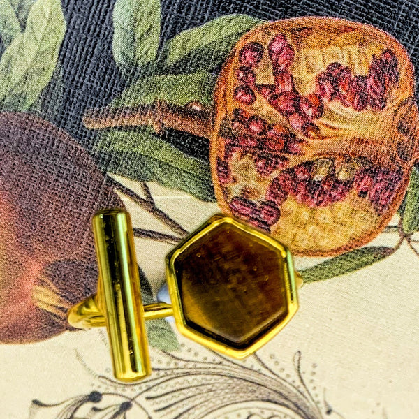 Tigers Eye Gemstone | Hexagon | Gold Ring | Handmade in Australia 