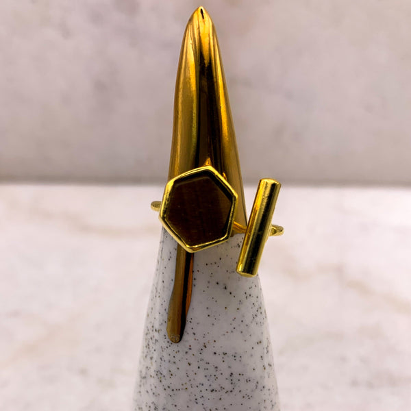 Tigers Eye Gemstone | Hexagon | Gold Ring | Handmade in Australia 